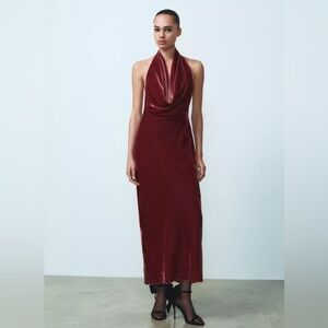 Zara open back raspberry velvet halter dress sz Smal
